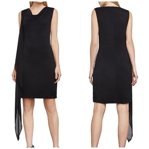 BCBGMaxAzria Malory Women's Cascade Side Drape Dress Black‎ Size XS - Picture 1 of 5